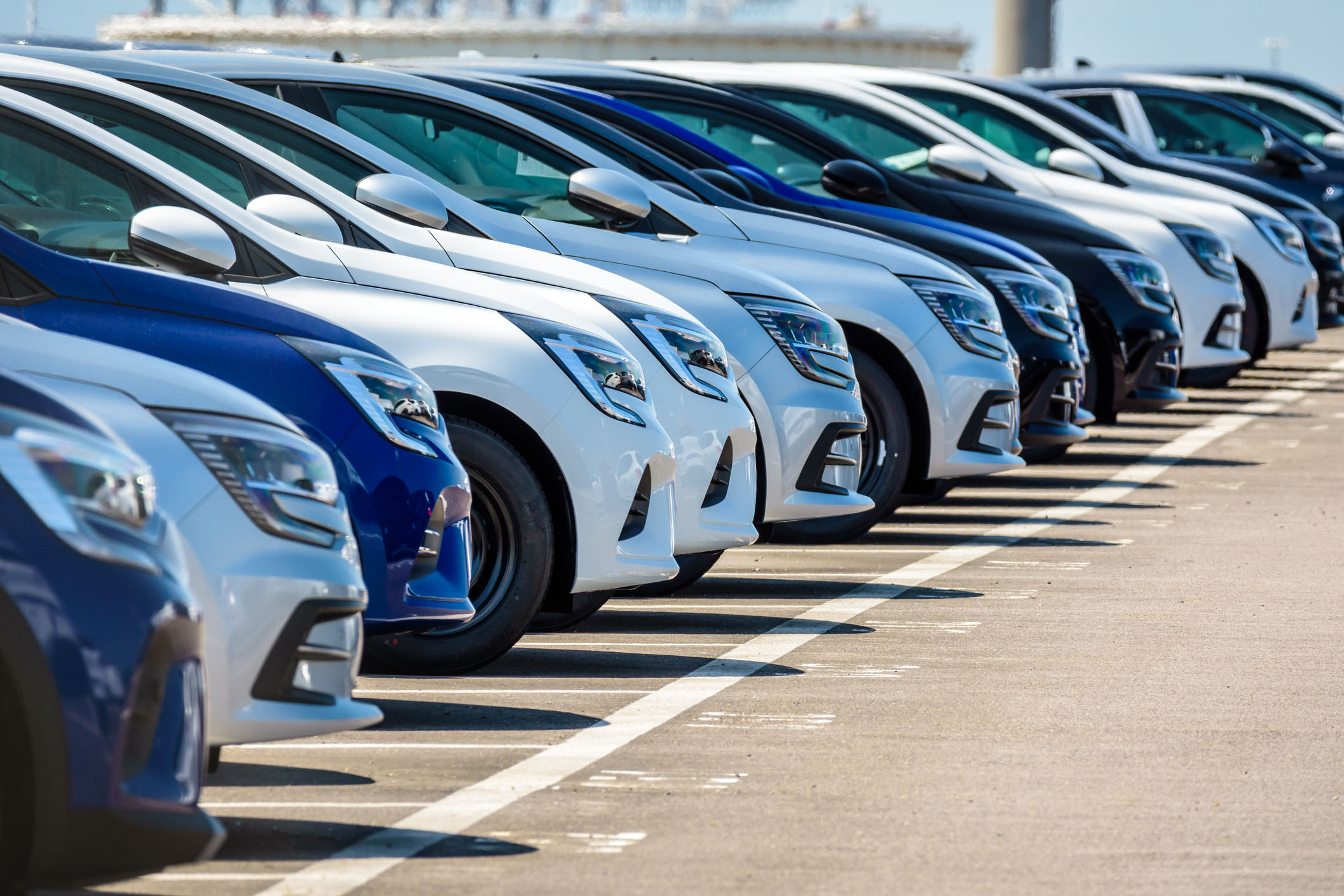 row of cars at a dealership